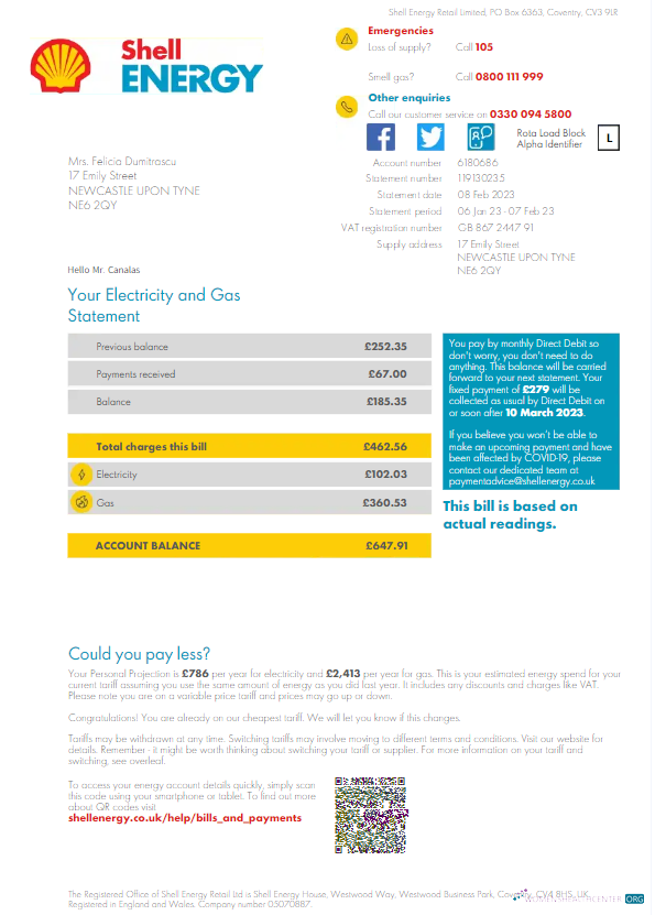 download download UNITED KINGDOM SHELL ENERGY utility bill template Word and PDF template PDF template PDF template